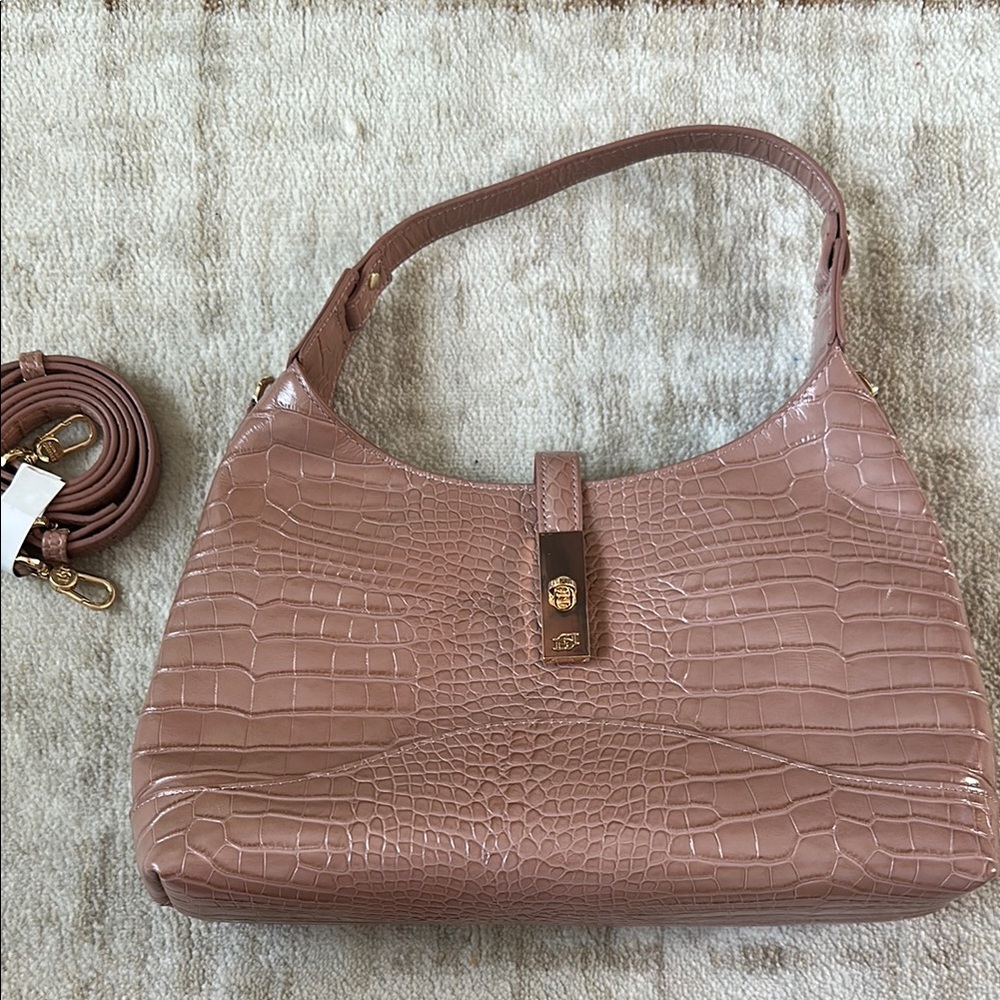 Women's Croc-Embossed Shoulder Bag in Dusty Rose